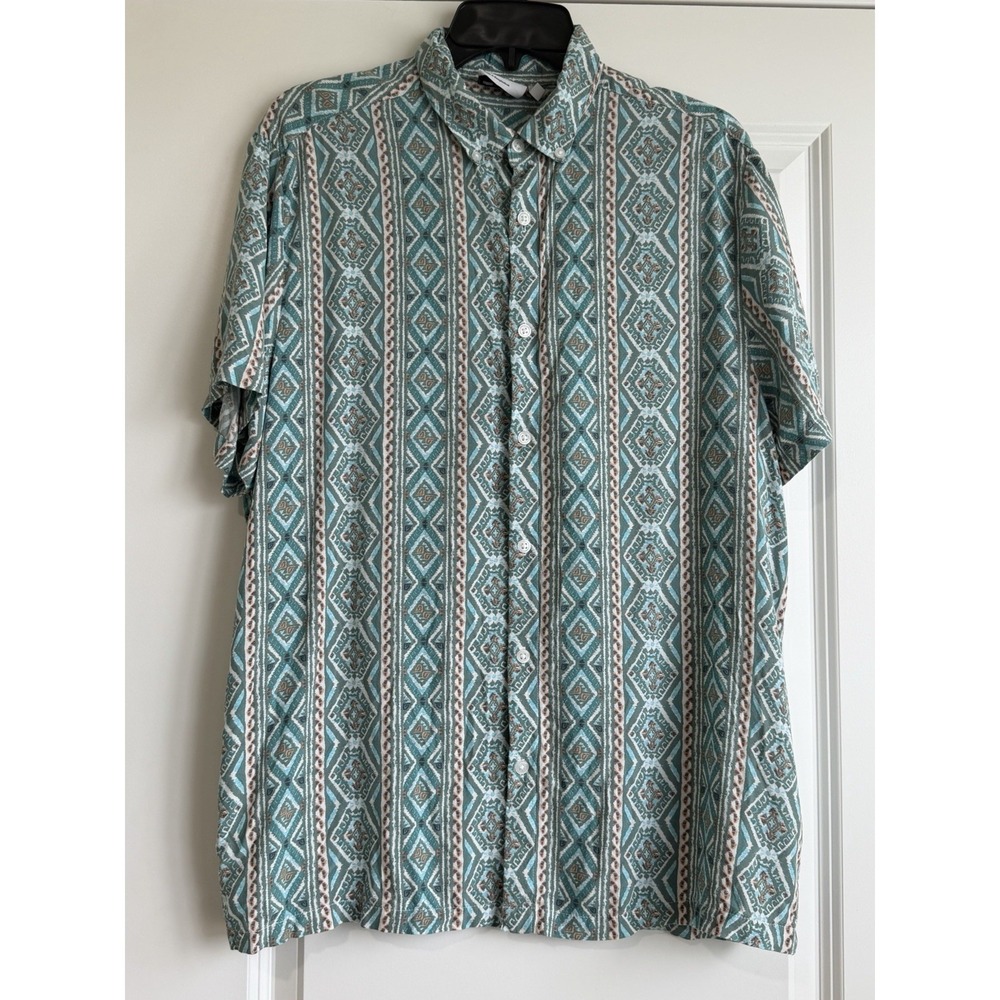 ASOS Design Men's Short Sleeve Aztec-Inspired Casual Button Down Shirt Size M